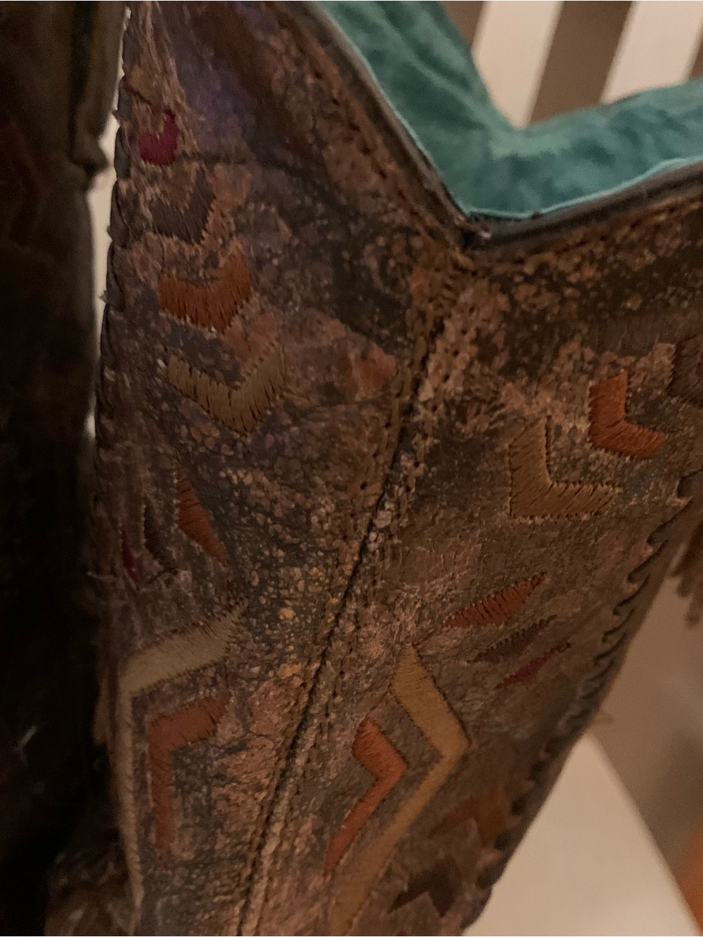 Corral Brown Leather Western Heeled Boots with Turquoise Lining - Picture 11 of 12